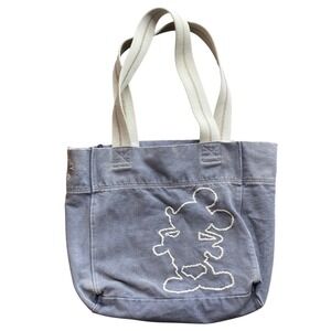 Walt Disney World Mickey Mouse‎ Canvas Tote Bag Faded Grey Embroidered Souvenir